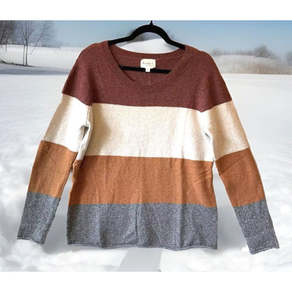 Pinque Sweater Women's XL‎ Gina Crew Neck Striped Pullover Rust Stone Combo NWT